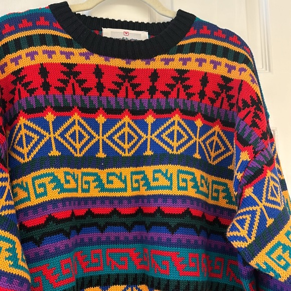 Vintage Obermeyer Colorful Retro Crewneck Wool Ski Sweater Mens size Large - Picture 2 of 7